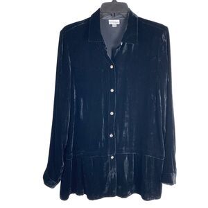 J Jill Velvet Button Down Shirt Womans Small Black Boho Witchy Goth Stevie Nicks